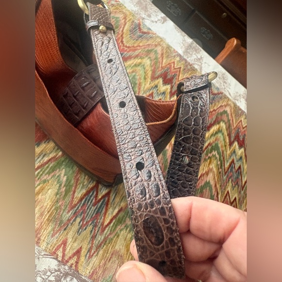 Brahmin Maggie Two Tone Brown Croc-Embossed Leather Hobo With Brass Hardware - Picture 13 of 17